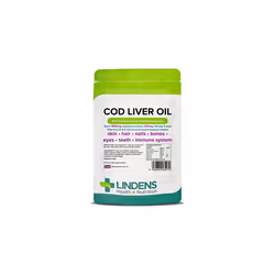 Lindens Cod Liver Oil 1000mg Capsules | 90 Pack | High in Omega 3, Vitamins A & D contributes Towards Normal Skin, Hair, Nail ...
