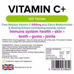 Vitamin C+ 1000mg (Time Release) 120 Tablets Lindens Health + Nutrition (5644)