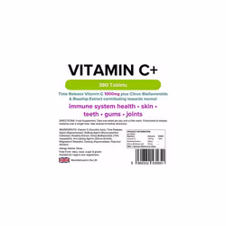 Lindens Vitamin C+ 1000mg (Time Release) Tablets | 360 Pack | High-Strength 1250% NRV dose contributes to Normal Immune System, Skin, Teeth, Gums &...