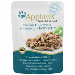 Applaws Cat Food Jelly Pouch Tuna Wholemeat with Mackerel, 70g, Pack of 16