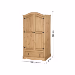 Corona Wardrobe 2 Door 1 Drawer Mexican Bedroom Solid Pine Furniture