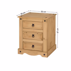 Corona 3 Drawer Bedside Cabinet Solid Pine bedroom Furniture - Additional view 4