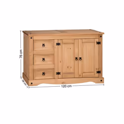 Corona 2 Door 3 Drawer Low Sideboard Solid Wood Pine Furniture