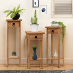 Corona Set of 3 Plant Stands Side Tables Sloid Wood Pine Furniture