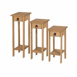 Corona Set of 3 Plant Stands Side Tables Sloid Wood Pine Furniture