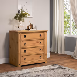 Corona Small 4 Drawer Chest Solid Pine Bedroom Furniture