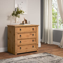 Corona Small 4 Drawer Chest Solid Pine Bedroom Furniture