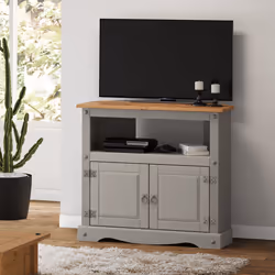 Corona Grey Wax Corner TV Unit Solid Wood Pine Living Room Furniture