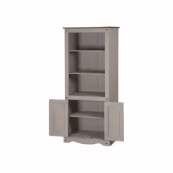 Corona Grey Wax 2 Door Bookcase Storage Solid Wood Shelving Furniture