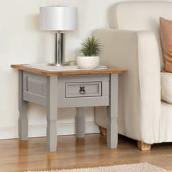 Corona Grey Wax 1 Drawer Lamp Table Coffee Table Pine Furniture