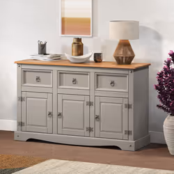 Corona Grey Wax 3 Door Sideboard Cupboard Storage Dining Furniture