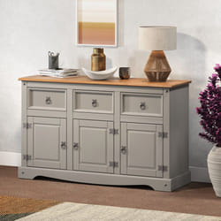 Corona Grey Wax 3 Door Sideboard Cupboard Storage Dining Furniture