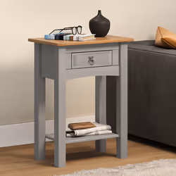 Corona Console Table Grey Wax 1 Drawer Solid Pine Hall Furniture