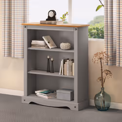 Corona Grey Wax Small Bookcase Storage Solid Wood Pine Furniture