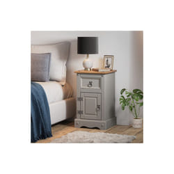 Corona Grey Wax Narrow Pot Cupboard Bedside Pine Bedroom Furniture
