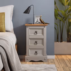 Corona Grey Wax Narrow Bedside Rustic