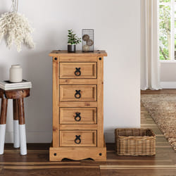 Corona Narrow 4 Drawer Bedside Table Solid Pine Bedroom Furniture