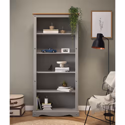 Corona Grey Wax Large Bookcase Storage Solid Wood Pine Furniture