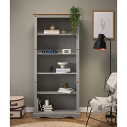 Corona Grey Wax Large Bookcase Storage Solid Wood Pine Furniture