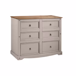 Corona Grey Wax 6 Drawer Wide Chest Solid Pine Bedroom Furniture
