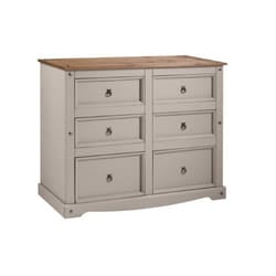 Corona Grey Wax 6 Drawer Wide Chest Solid Pine Bedroom Furniture