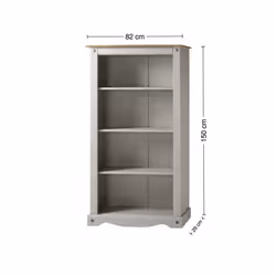 Corona Grey Wax Medium Bookcase Solid Pine Furniture