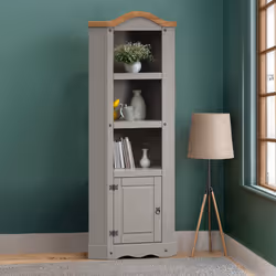 Corona Grey Wax Corner Display Unit Solid Pine Furniture