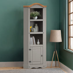 Corona Grey Wax Corner Display Unit Solid Pine Furniture