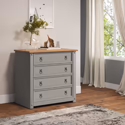 Corona Chest of Drawers 4 Drawer Grey Wax Small Solid Pine