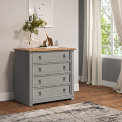Corona Chest of Drawers 4 Drawer Grey Wax Small Solid Pine