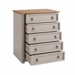 Corona Grey Wax Small 5 Drawer Chest Solid Pine bedroom Furniture