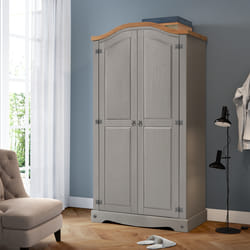 Corona Grey Wax 2 Door Arch Top Wardrobe Solid Pine Bedroom Furniture
