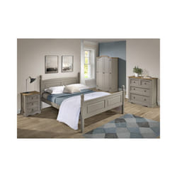 Corona Grey Wax 4'6" High End Bed Frame Solid Pine Bedroom Furniture