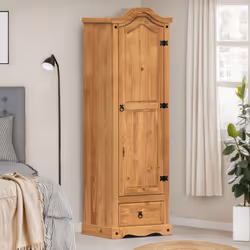 Corona 1 Door 1 Drawer Arch Top Wardrobe Solid Pine Bedroom Furniture
