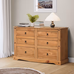 Corona Low 3+3 Wide Chest Solid Pine Bedroom Furniture