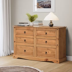 Corona Low 3+3 Wide Chest Solid Pine Bedroom Furniture