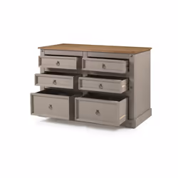 Corona Grey Wax Low 3+3 Wide Chest Solid Pine Bedroom Furniture