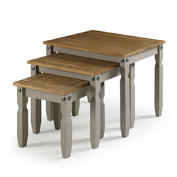 Corona Grey Nest of Tables Wax Solid Pine