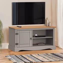 Corona TV Unit 1 Door Media Unit Grey Wax Solid Pine
