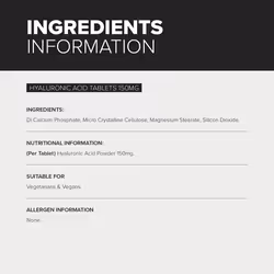 Bulk Pure Hyaluronic Acid Tablets, 150 mg, Pack of 60, Packaging May Vary