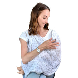 Multi Purpose Muslin Breastfeeding Cover | Soft & Breathable | Baby Swaddle Blanket | Teething Rings | Burp Cloth | Pram Cover | (Silver Stars Design)