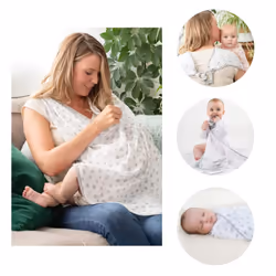 Multi Purpose Muslin Breastfeeding Cover | Soft & Breathable | Baby Swaddle Blanket | Teething Rings | Burp Cloth | Pram Cover | (Silver Stars Design)