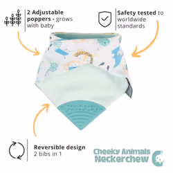 Baby Bibs with Teether | 2 months+ Teething Bibs, Toddler Bibs | Reversible Dribble Bib & Baby Teether | Multi-Award Winning Neckerchew (Cheeky