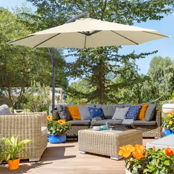 Outsunny 3(m) Cantilever Parasol Banana Umbrella w/ Crank & Tilt, Beige