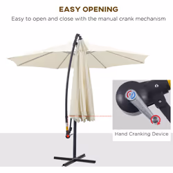 Outsunny 3(m) Cantilever Parasol Banana Umbrella w/ Crank & Tilt, Beige