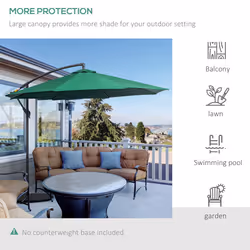 Outsunny 3(m) Garden Banana Parasol Cantilever Umbrella w/ Crank, Green