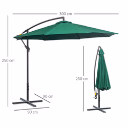 Outsunny 3(m) Garden Banana Parasol Cantilever Umbrella w/ Crank, Green - Additional view 5