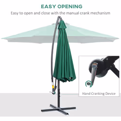 Outsunny 3(m) Garden Banana Parasol Cantilever Umbrella w/ Crank, Green - Additional view 6