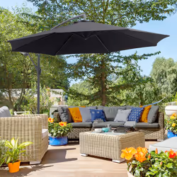 Outsunny 3(m) Cantilever Parasol Banana Umbrella w/ Crank & Tilt, Black