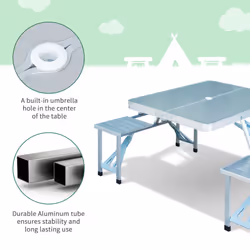 Outsunny Portable Folding Trestle Camping Picnic Table Outdoor Chair Stools